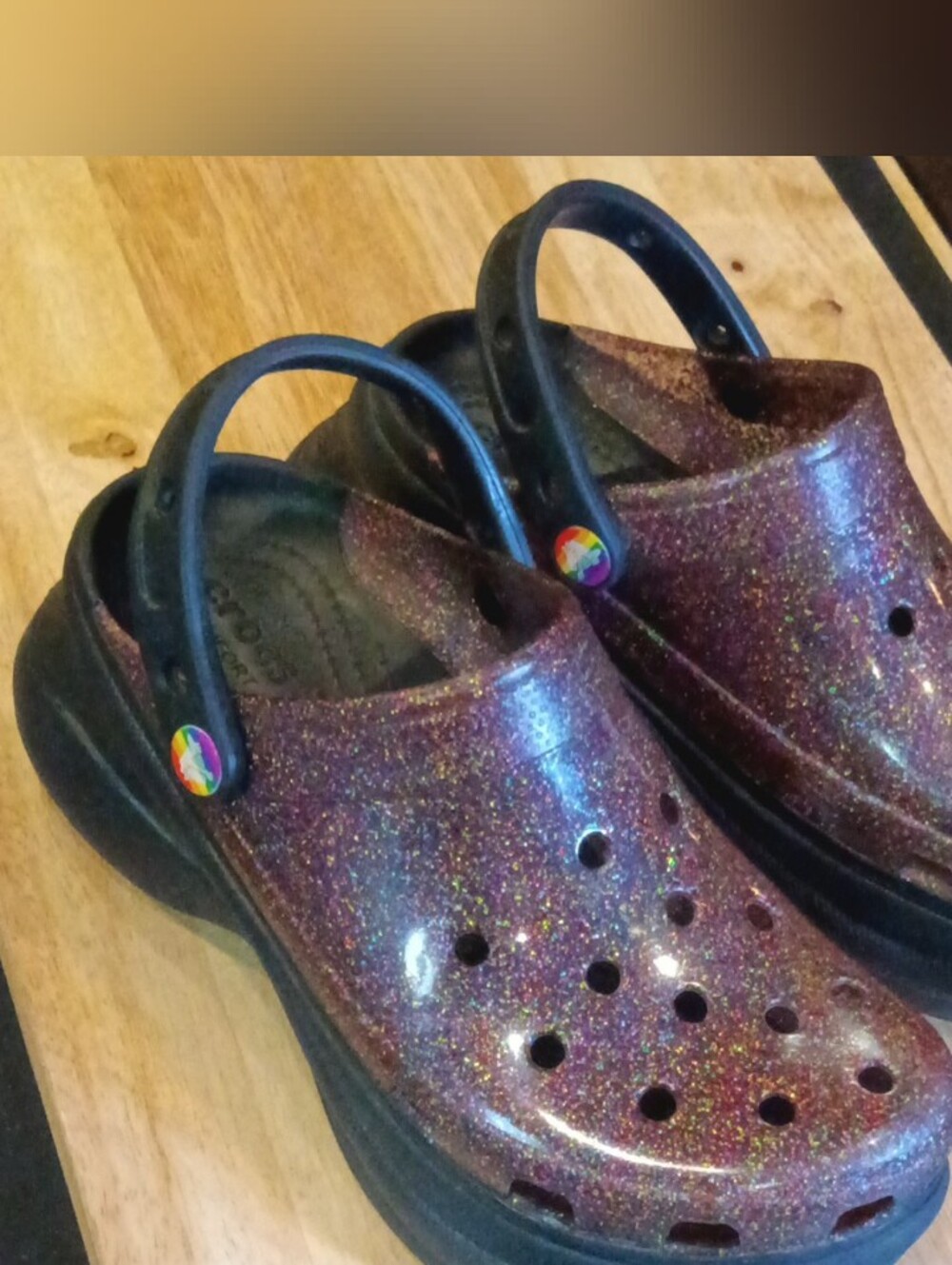 CROCS Classic Bae Purple Pride Glitter Platform Proud Clogs Size 8